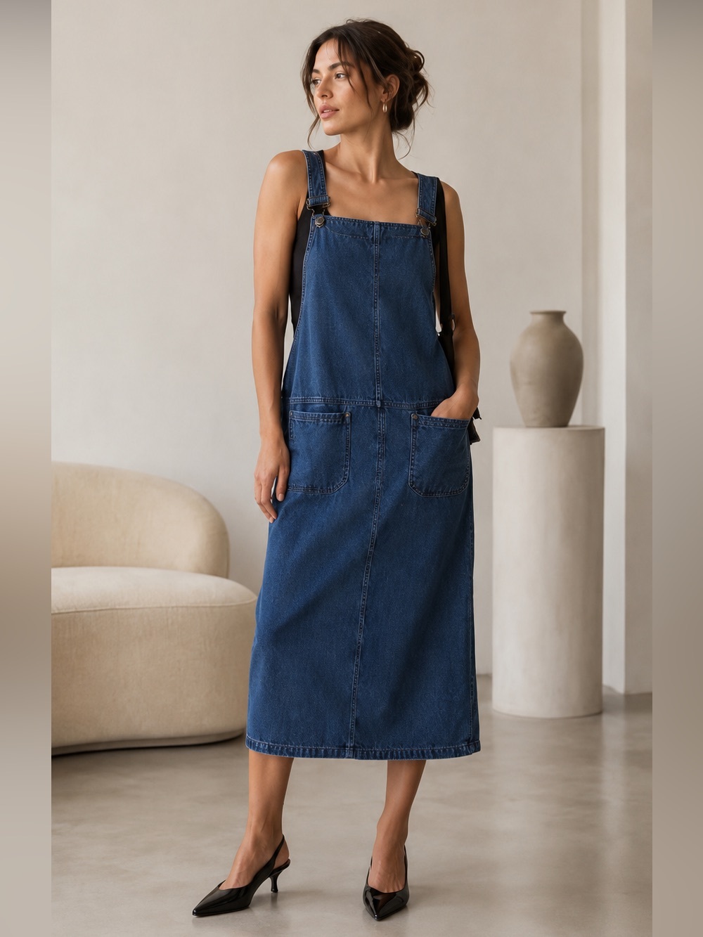 Vintage Cherokee Denim Linen Blend Utility Midi Dress • Size S